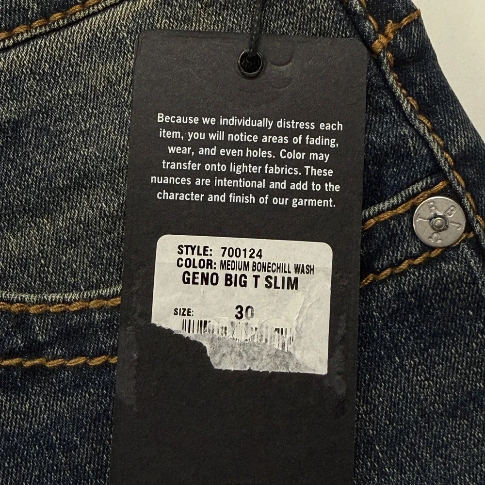 True Religion Geno Big T Slim Jeans Mens 30 x 32 Medium Bonechill Wash NWT
